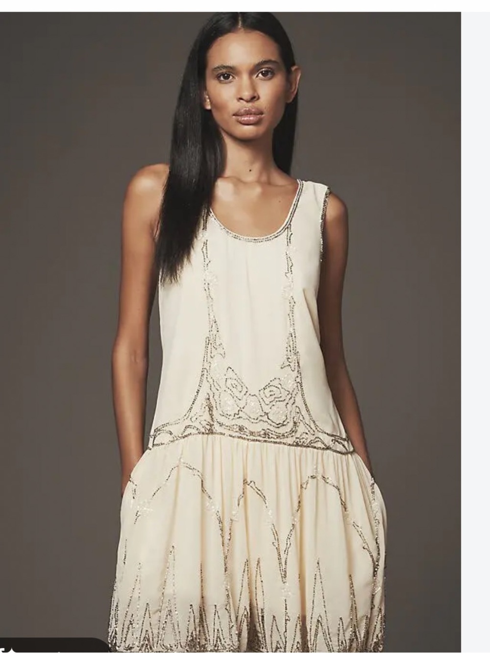 Anthropologie Cream Embellished Sleeveless Romper Dress